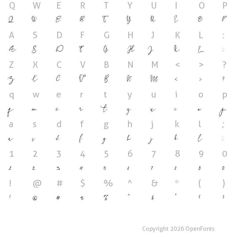 Character Map of longtail Script