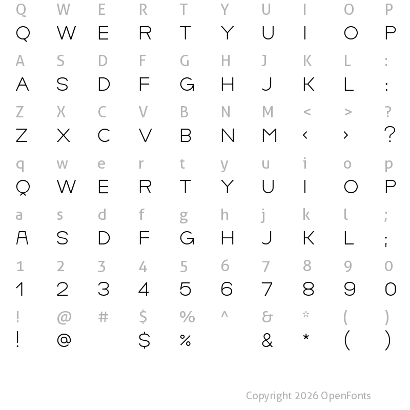 Character Map of Lorano ExtraLight