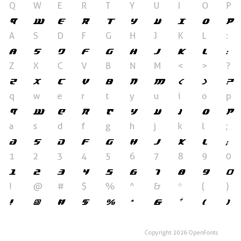 Character Map of Lord of the Sith Cond Italic Cond Italic