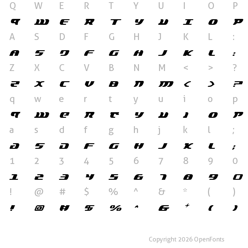 Character Map of Lord of the Sith Italic Italic