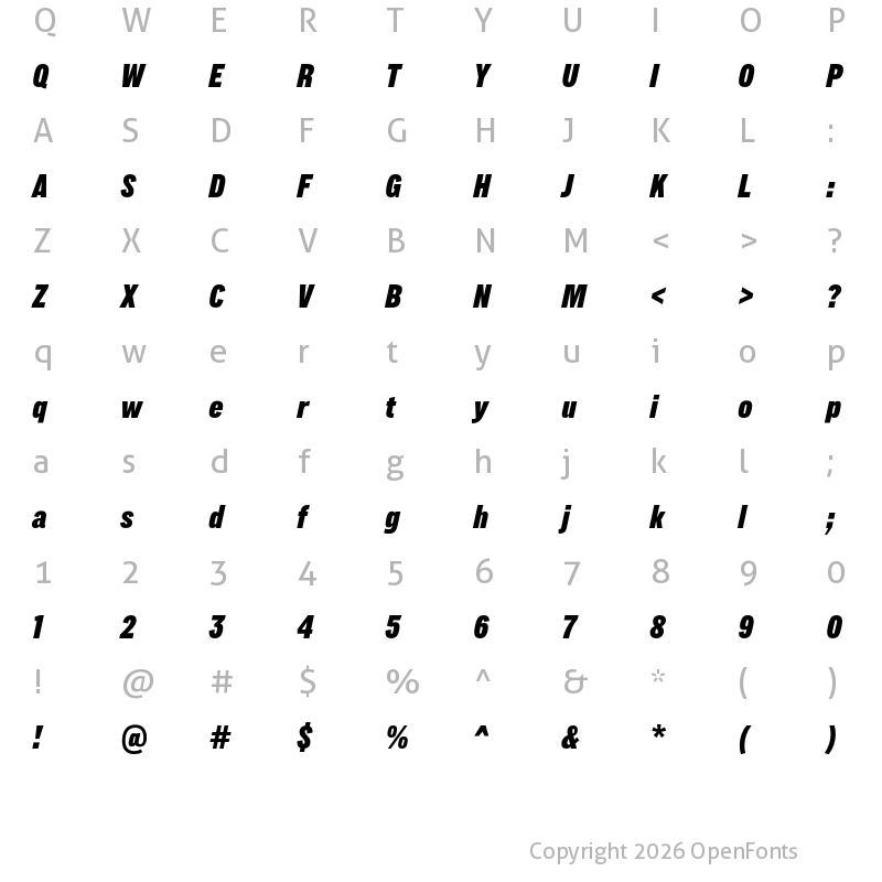 Character Map of Lorimer No 2 Condensed Black Italic