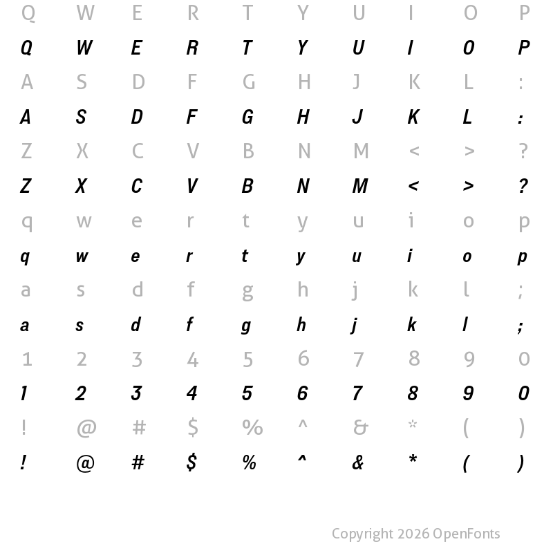 Character Map of Lorimer No 2 Semibold Italic