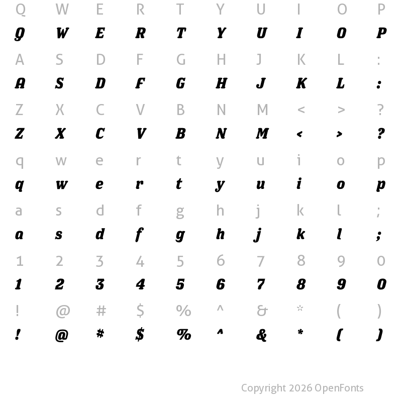 Character Map of Los Feliz OT Bold Italic