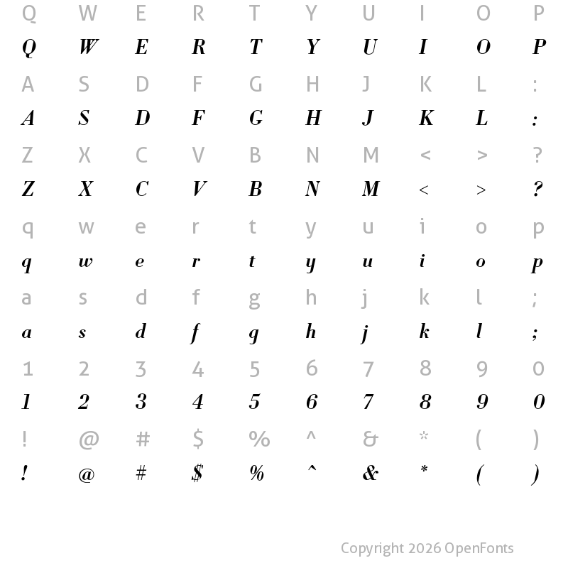 Character Map of Louvette Deck Semi Bold Italic