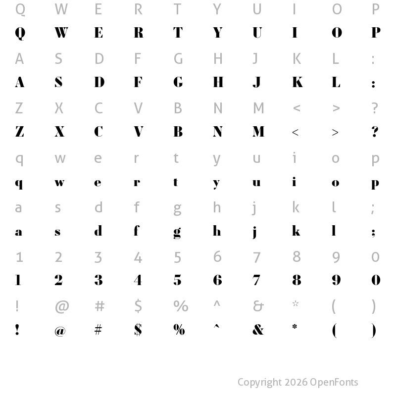 Character Map of Louvette Display Black