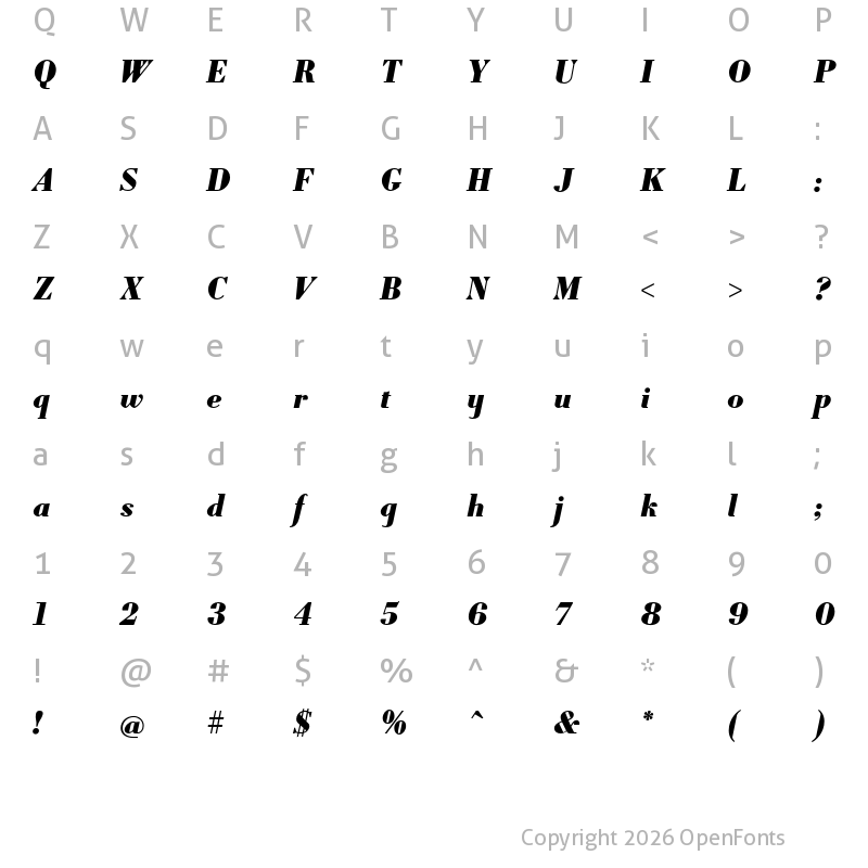 Character Map of Louvette Text Black Italic