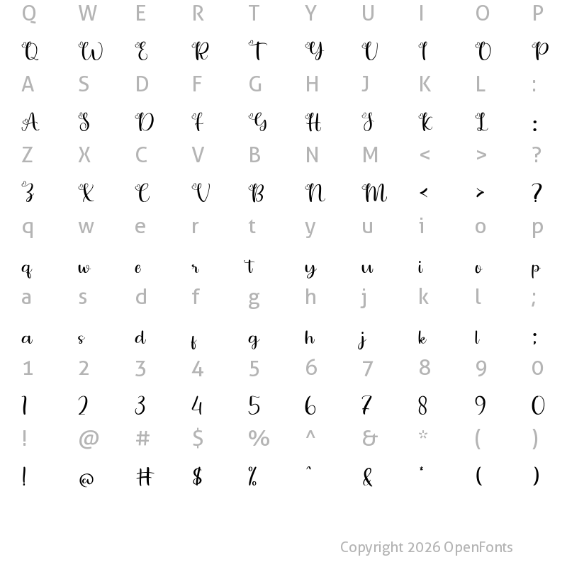 Character Map of Love Vale Regular