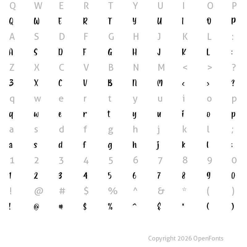 Character Map of Lovely Kids Regular