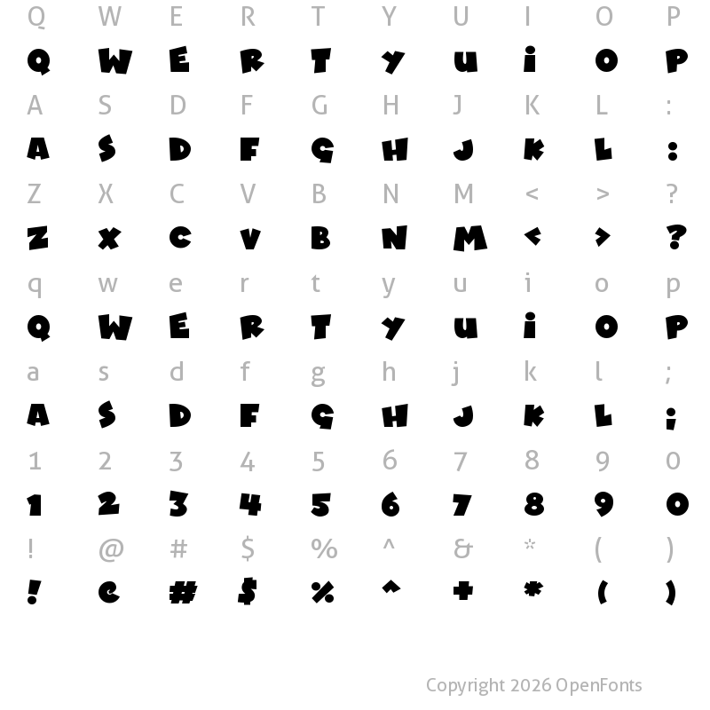 Character Map of Lovely Madness Regular