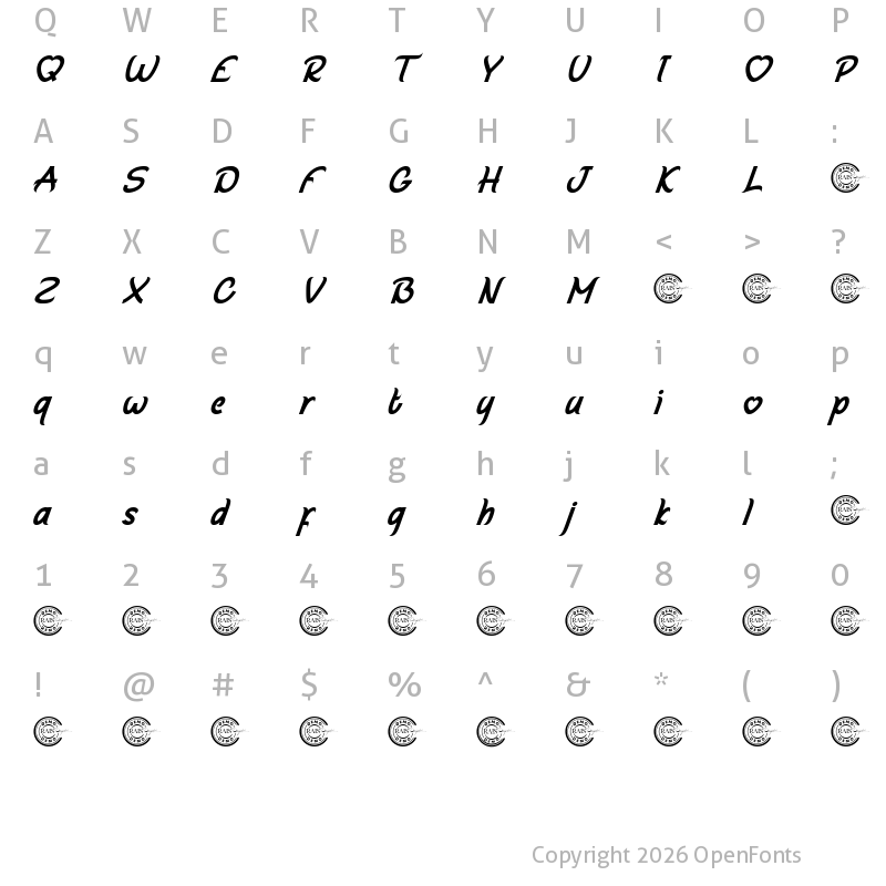Character Map of Lovely Rabbit Demo Italic