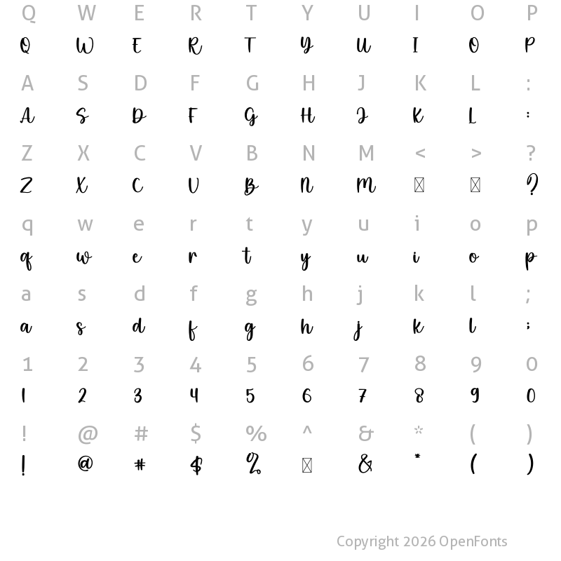 Character Map of Lovely White Regular