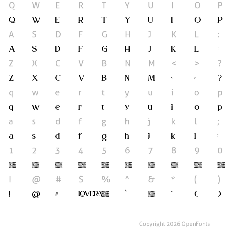 Character Map of Lovera Personal Use Regular