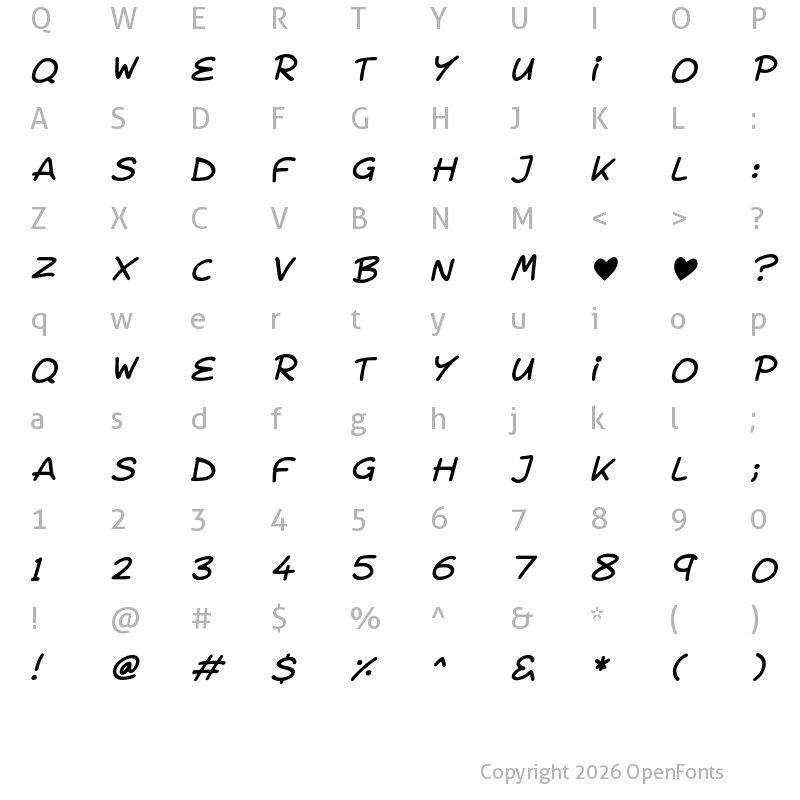Character Map of Lovey Doveys Italic