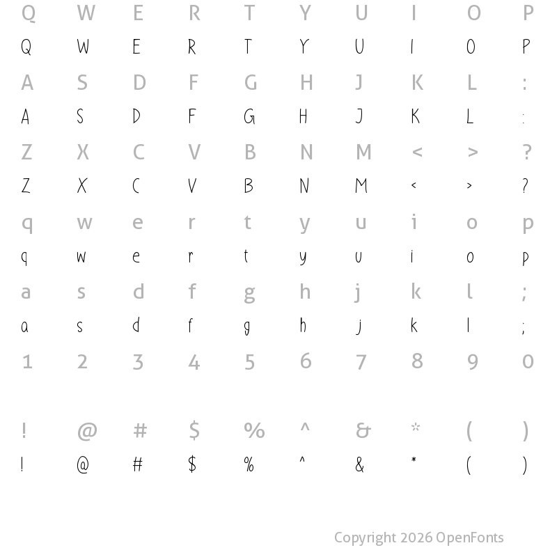 Character Map of Loving Days Regular