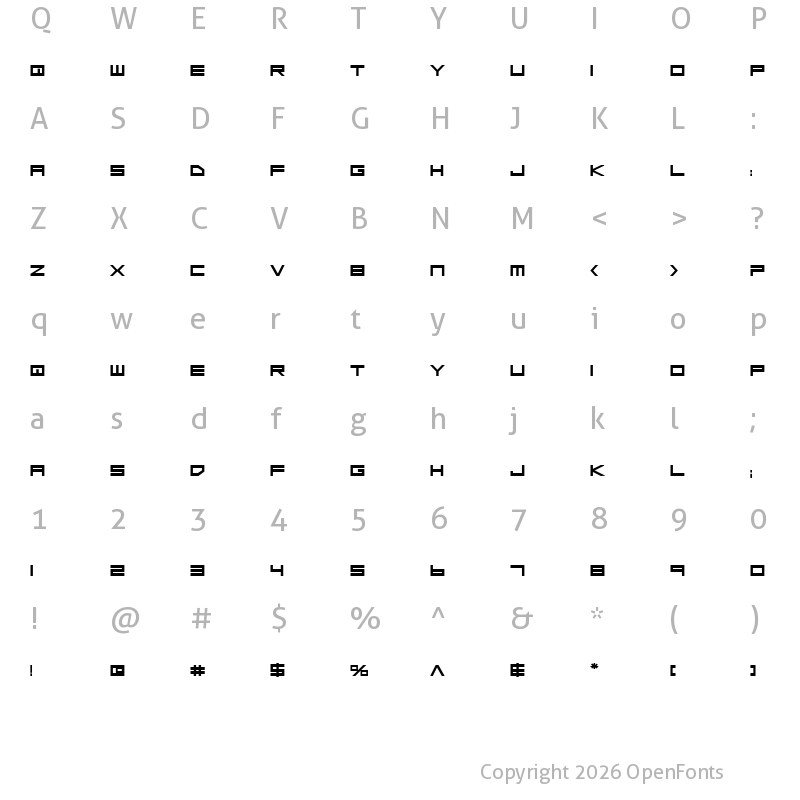 Character Map of Low Gun Screen Bold Expanded Bold Expanded