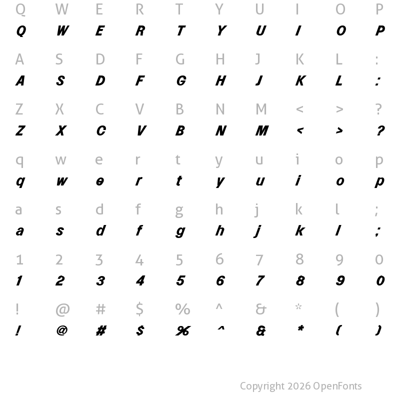 Character Map of Lowball Neue Bold Italic