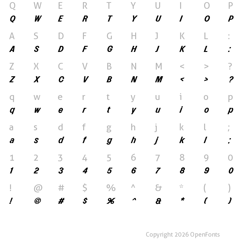 Character Map of Lowball Neue Semi Bold Italic