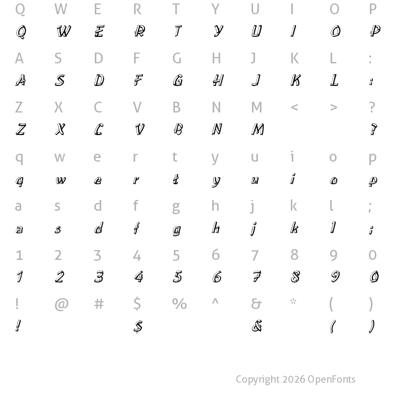 Character Map of Lower East Side Italic