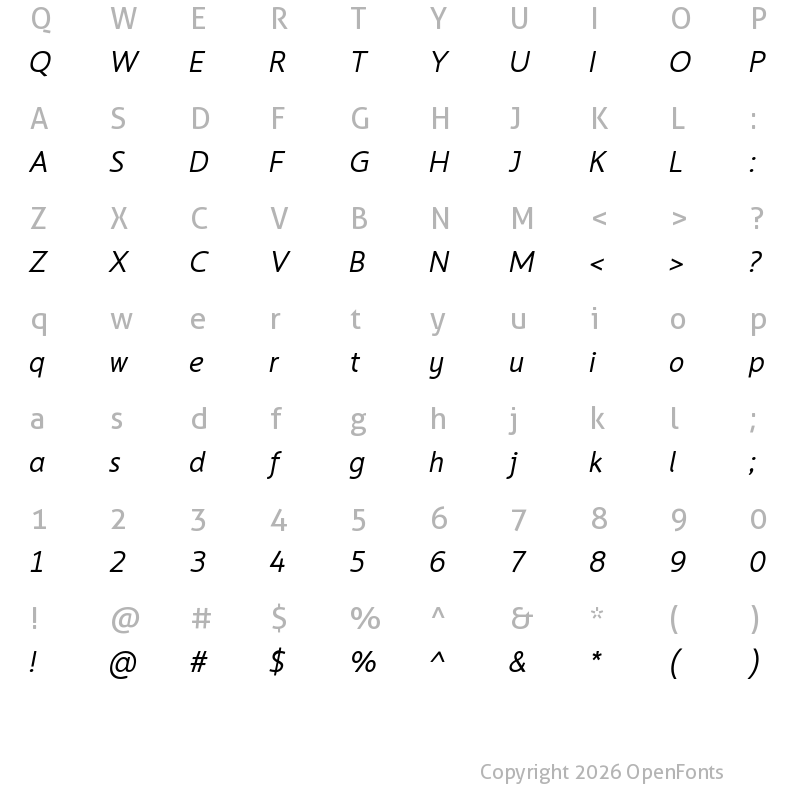 Character Map of LT Asus Italic