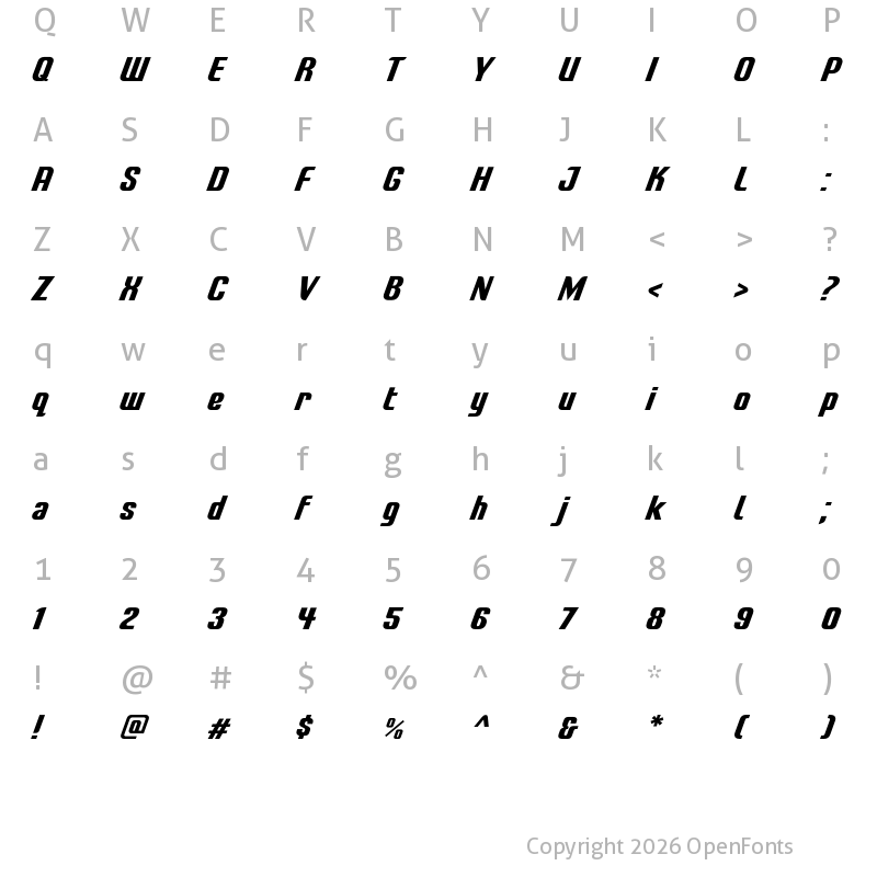 Character Map of LT Energy Italic