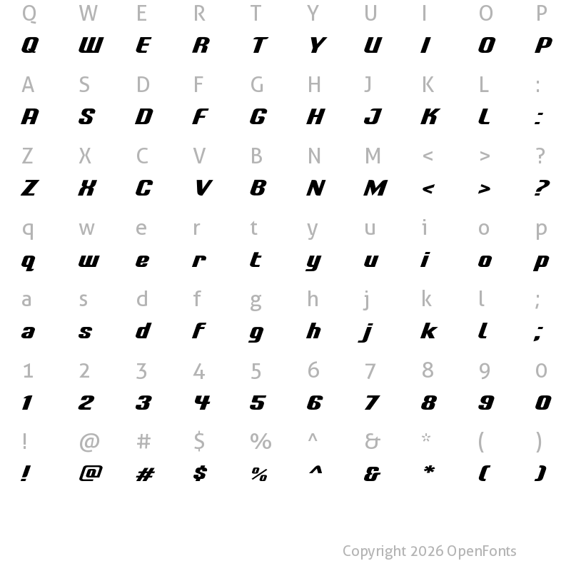 Character Map of LT Energy Wide Bold Italic