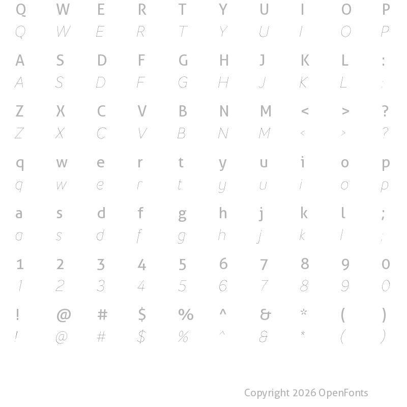 Character Map of LT Flode Neue Hairline Italic
