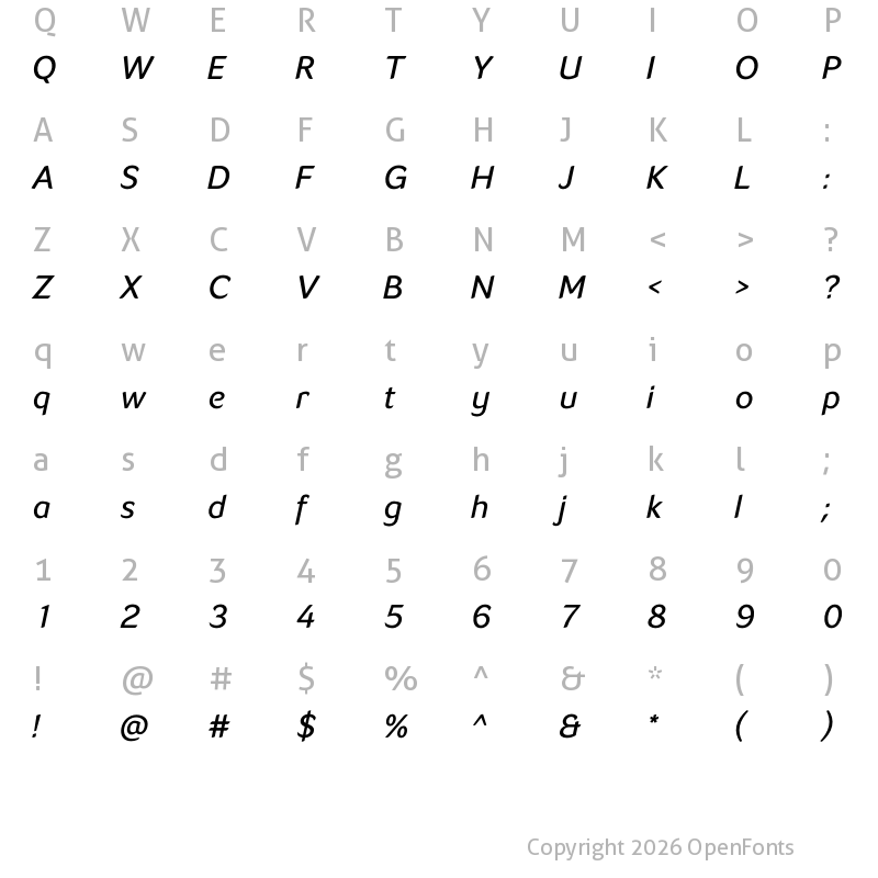 Character Map of LT Flode Neue Medium Italic