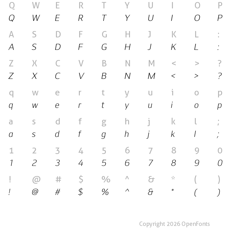 Character Map of LT Streetway Neue Light Italic