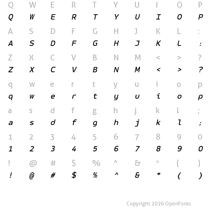Character Map of LT Wave Mono Medium Italic