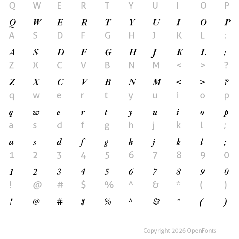 Character Map of LTC Caslon Pro Bold Italic