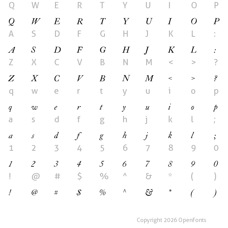 Character Map of LTC Caslon Pro Italic