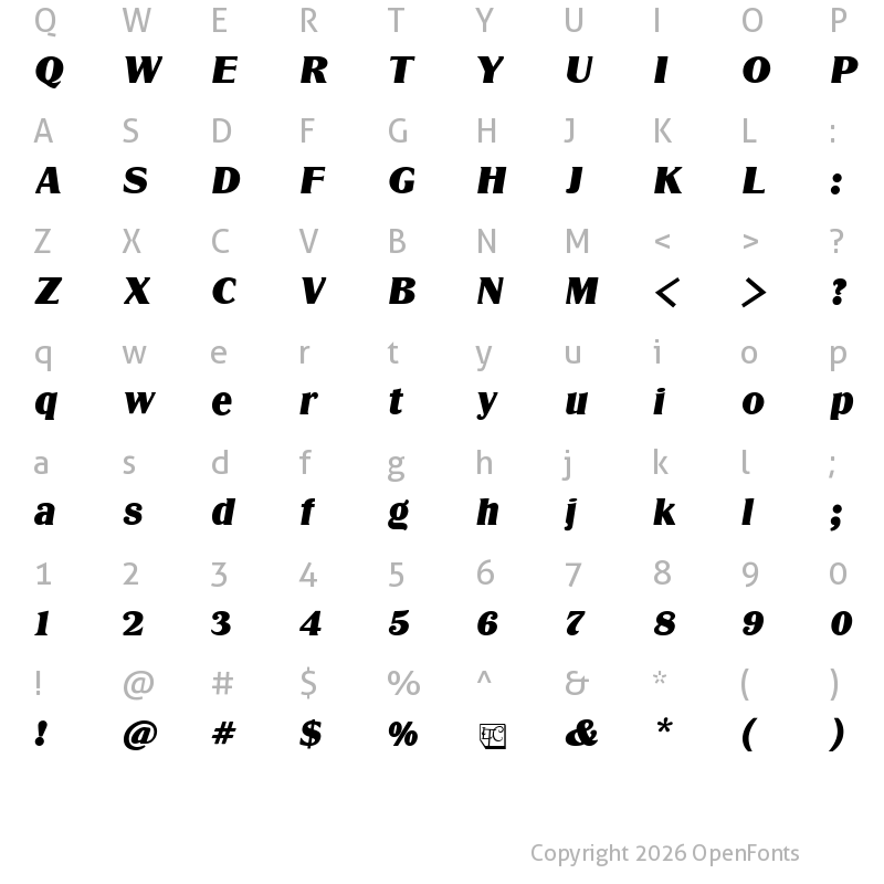 Character Map of LTC Globe Gothic Bold Italic