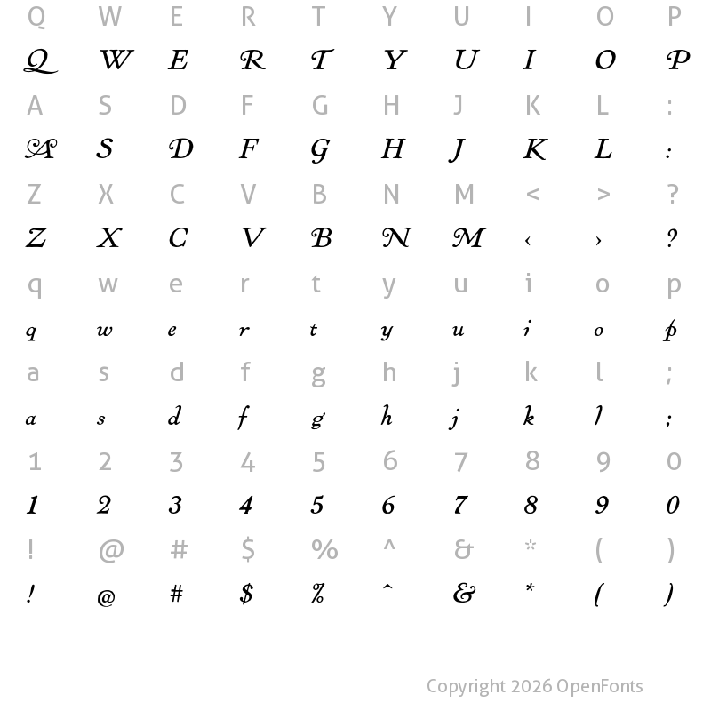 Character Map of LTC Pabst Oldstyle Swash