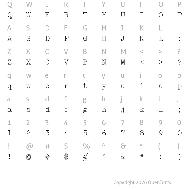 Character Map of LTC Remington Typewriter Pro Regular
