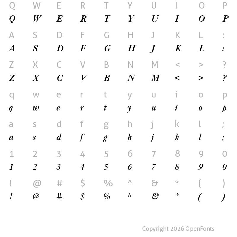 Character Map of LTCCaslon-BoldItalic ?