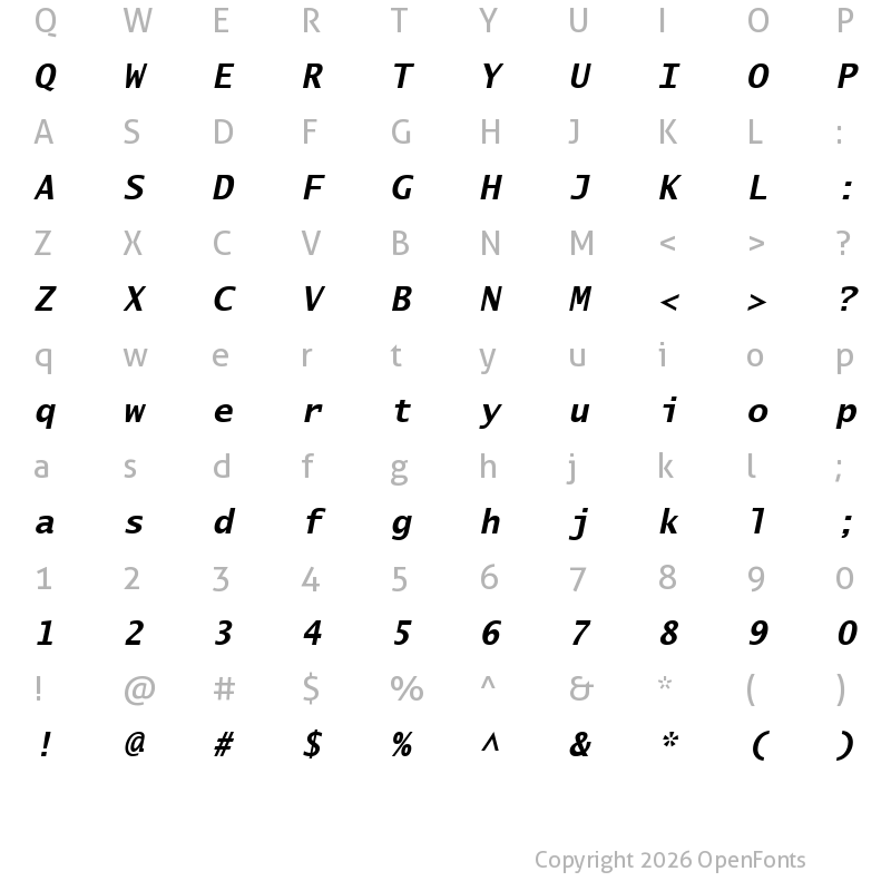 Character Map of Lucida Sans Typewriter Bold Oblique