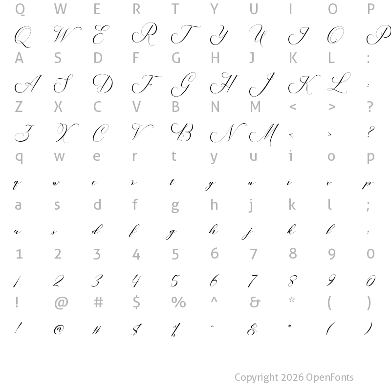 Character Map of Lucinda Script Regular