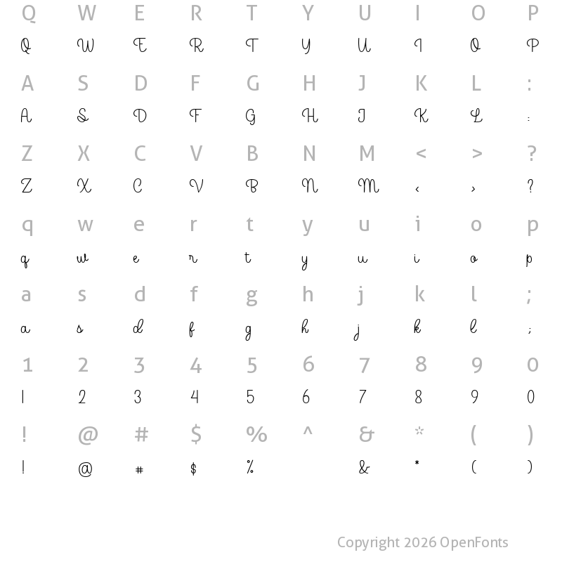 Character Map of Lullaby Regular