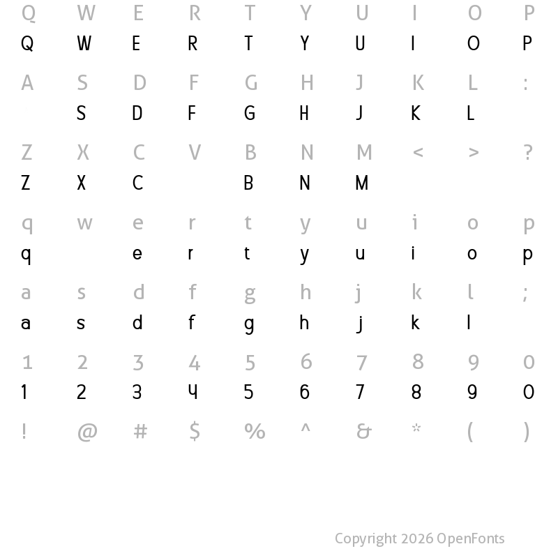 Character Map of Luminaire Regular