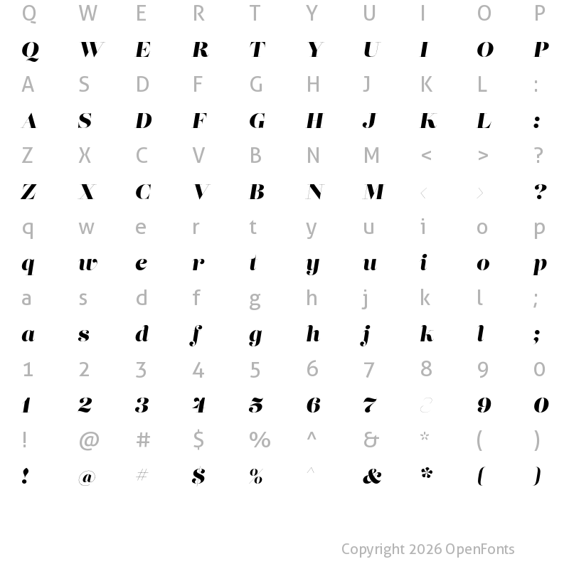 Character Map of Lust Didone Display Italic