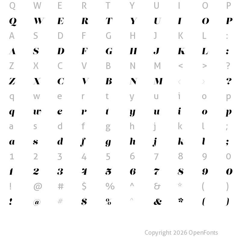 Character Map of Lust Didone Italic