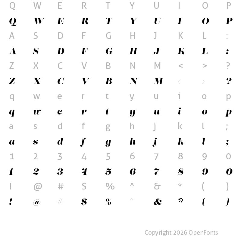 Character Map of Lust Display Italic