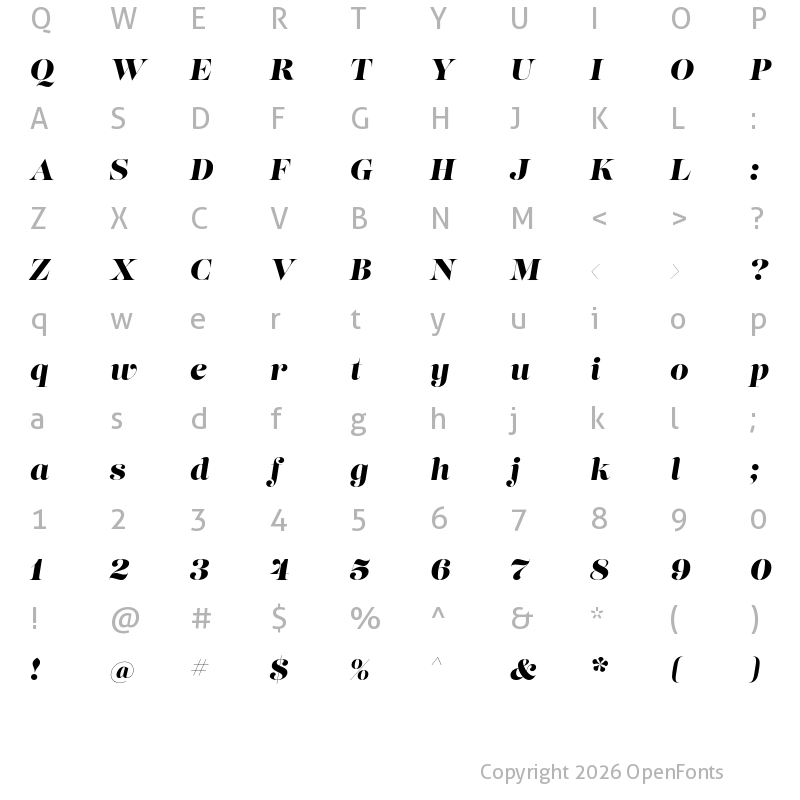 Character Map of Lust Italic