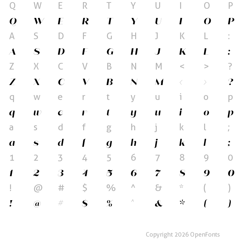 Character Map of Lust Sans Bold Italic