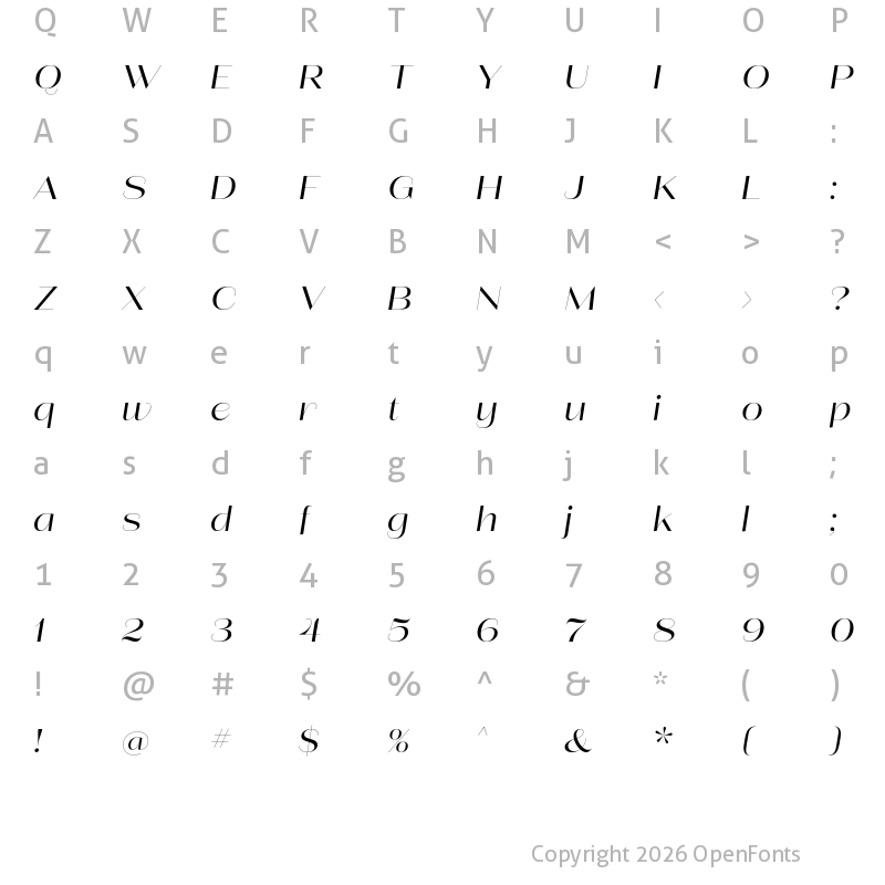 Character Map of Lust Sans Italic