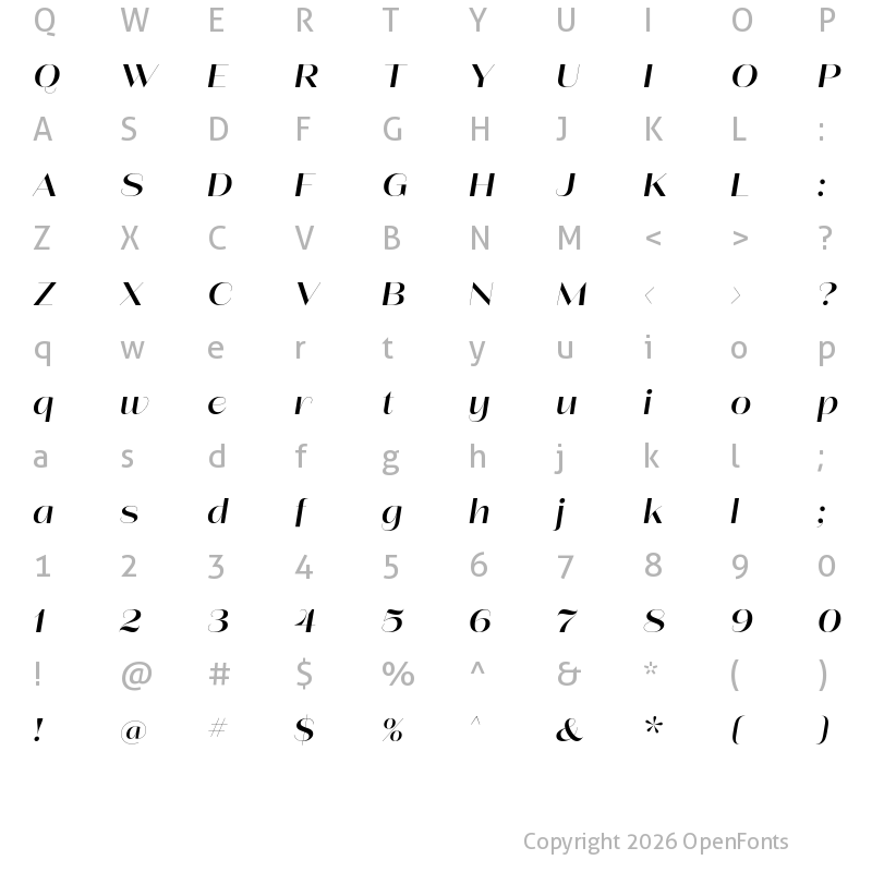 Character Map of Lust Sans Medium Italic