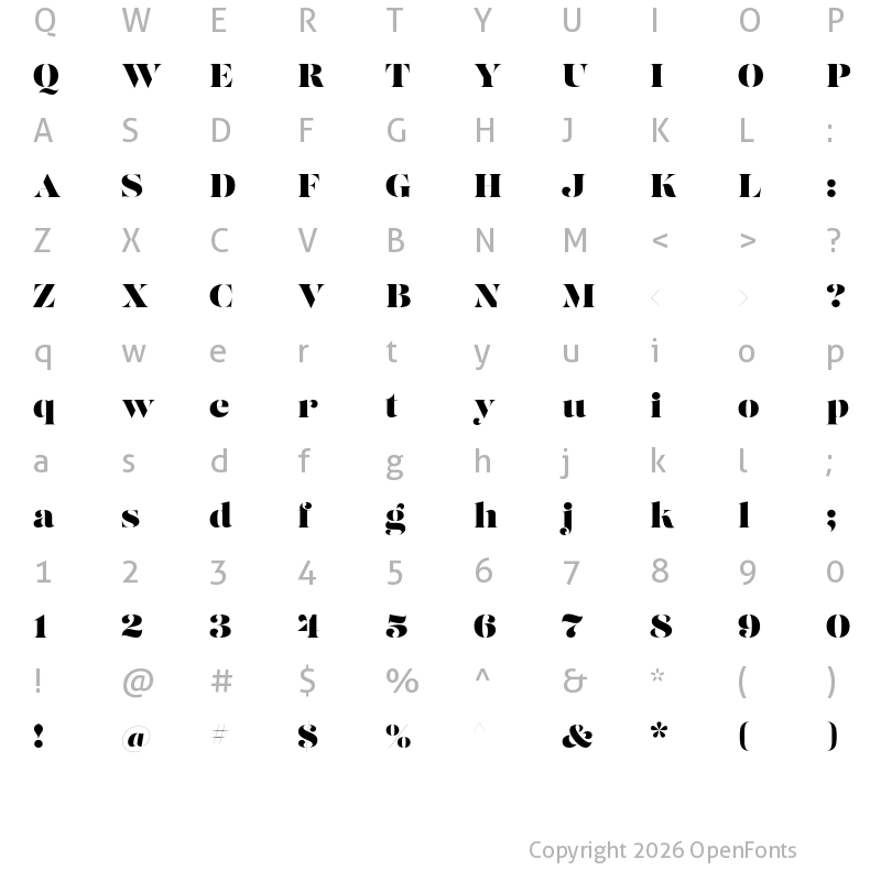 Character Map of Lust Stencil Fine