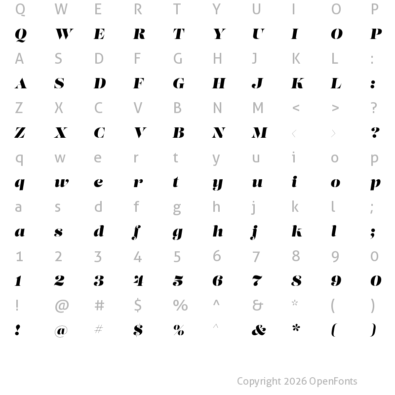 Character Map of Lust Stencil Italic