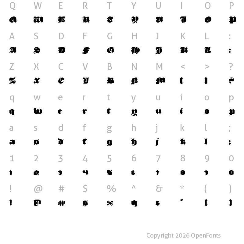 Character Map of Lux Contra Tenebras Regular