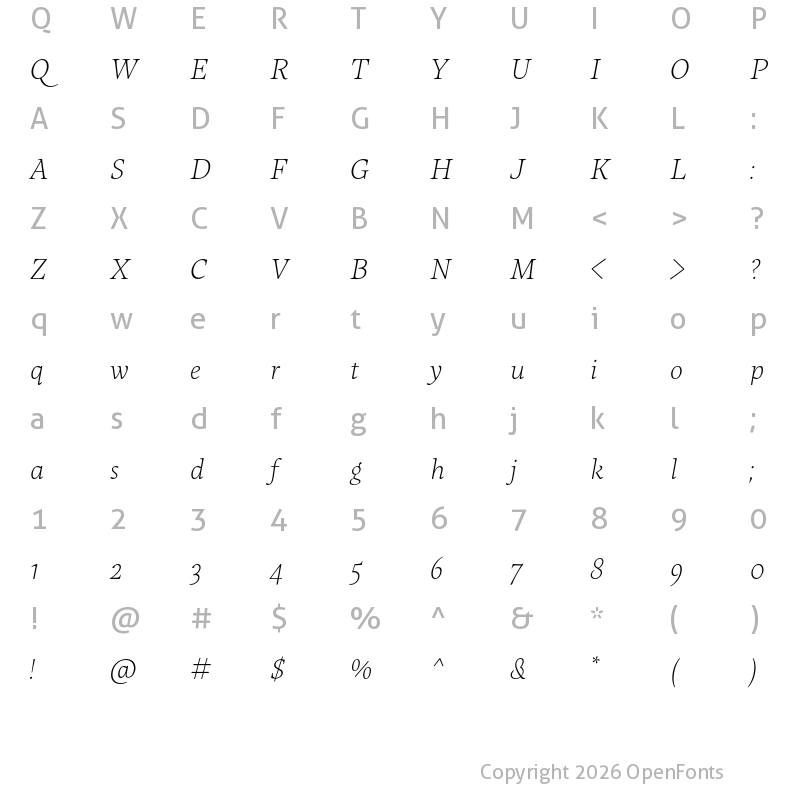 Character Map of Maecenas Thin Italic